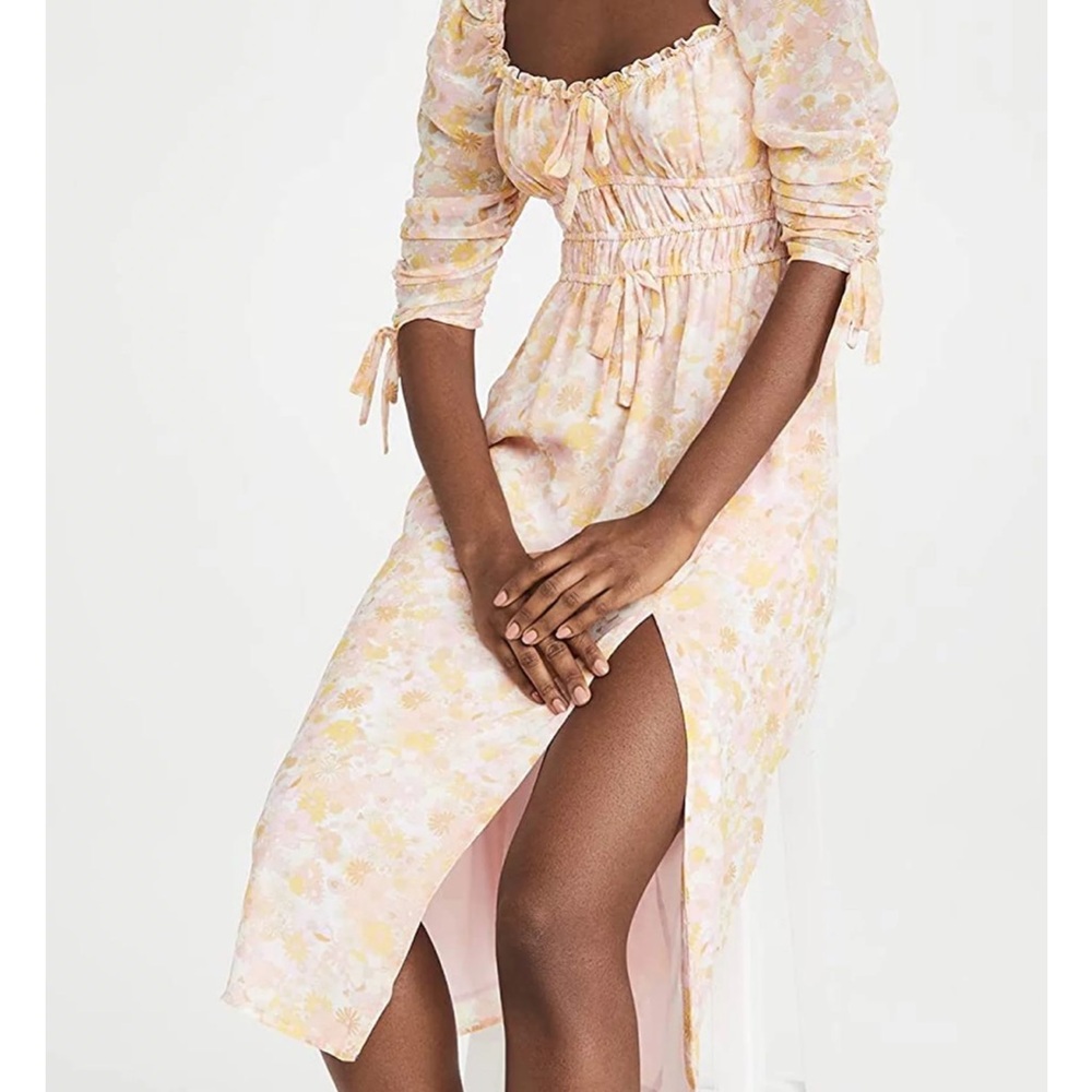 For Love and Lemons Eden Pink Floral Puff Sleeve Midi Dress - Picture 2 of 7